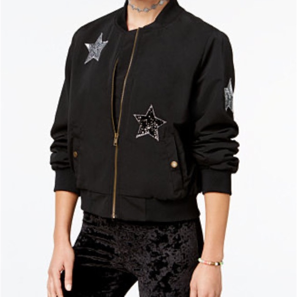 Hippie Rose Black Bomber Jacket